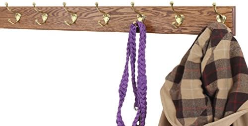 Solid Oak Coat Rack with Solid Brass Hat and Coat Style Hooks - Made in The USA (Chestnut, 36" x 3.5 with 7 Hooks) - Image 2