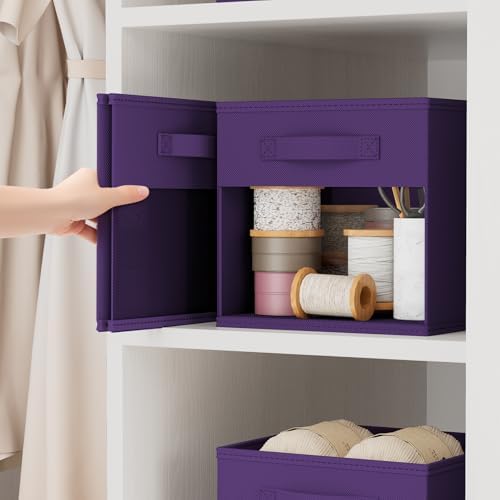 DIMJ Storage Cubes, Cube Storage Bin, 8 Pack Foldable Baskets with Window, Closet Storage Bins with Handle, 11x 11 inch Storage Cubes for Clothes, Toys, Books (Purple) - Image 4