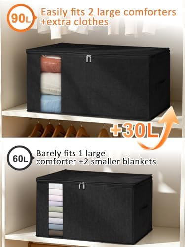 punemi 90L Structured King Size Comforter Storage Bags, 2 Pack, Black - Image 2