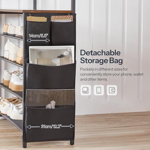 HOOBRO Hall Tree with Bench, Entryway Coat Rack with Shoe Rack, 39.4" Shoe and Coat Rack, 5 Tier Shoe Storage Organizer with Oxford Fabric Side Pockets, Adjustable Mesh Shelves, Rustic Brown BF76MT01 - Image 5
