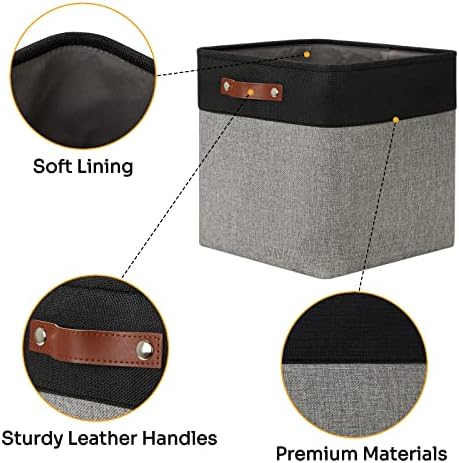 DULLEMELO Storage Bins for Organizing,Closet Storage Baskets for Gift Empty,Large Linen Canvas Storage Bins with Handles for Home Office Toys Shelves(Black&Grey, 13 inch Cube) - Image 4