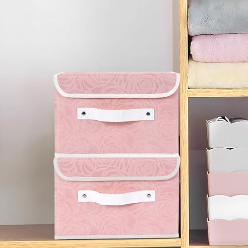 ANMINY Fabric Storage Box Bins with Lids, Rose Print, Pink, 4PCS Medium - Image 2