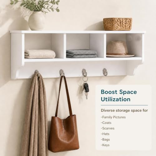 GIANTEX Coat Rack with Hooks Wall Mount, Wall Cubby Organizer with 4 Hooks - Image 4