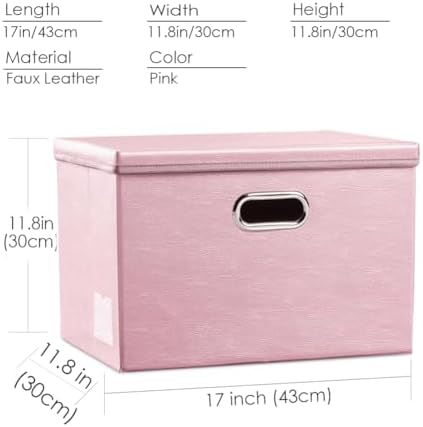 PRANDOM Large Stackable Storage Bins with Lids [5-Pack] Leather Fabric Foldable Storage Boxes Organizer Containers Baskets Cube with Cover for Bedroom Closet Office Nursery Pink (17.7x11.8x11.8) - Image 5