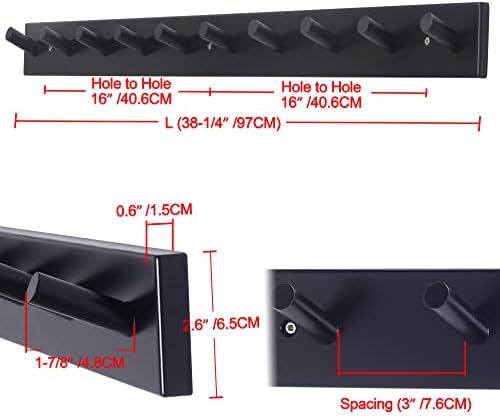Dseap Coat Rack Wall Mounted - 10 Peg Hooks, 38-1/4" Long, Heavy Duty Wall Coat Hanger Coat Hook for Clothes Hat Jacket Clothing, Black, Pack of 2 - Image 2