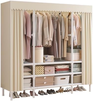 Portable Closet with Cover 55.1"x17.7"x65.7" Wardrobe Closet Pale Yellow by WEALTHYHEART