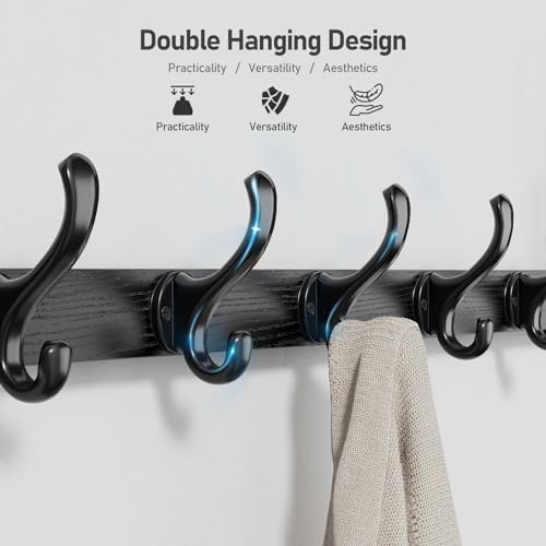 Tatub 29" Rustic Coat Rack Wall Mount with Shelf, Entryway Wall Hooks with Shelf, Coat Hangers for Bathroom, Living Room, Bedroom, Black - Image 3