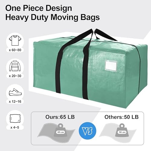 VELVETSURE 12 Pack Heavy Duty Large Moving Bags W/Backpack Straps - Strong Handles & Zippers, Storage Totes For Space Saving, Fold Flat, Alternative to Moving Box and Storage Bin, Teal - Image 5