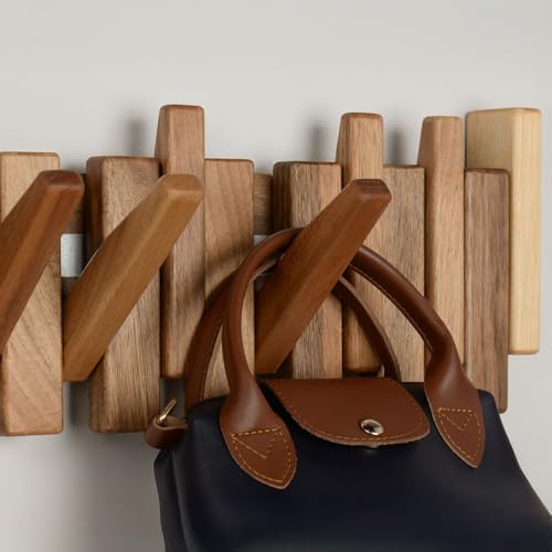 Walnut Piano Key Coat Rack with 12 Flip Hooks - Image 4