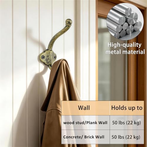 Dseap Cast Iron Wall Hooks L=5”, Heavy Duty Coat Hooks, Rustic Vintage Farmhouse Hook for Hanging Winter Coats Jackets Towels Hats Bags Plants, Antique Black& Gold, Pack of 10 (VintageBold) - Image 4