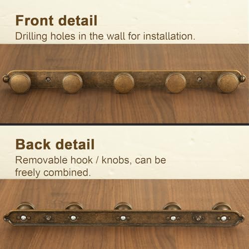 Goo-Ki 1 Pack Antique Brass Coat Rack Wall Mount Heavy Duty, Vintage Brass Towel Rack Zinc Alloy Coat Hooks Wall Mounted for Bag Hat Clothes Scarf - Image 3