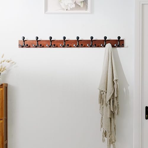 SKOLOO 43-Inch Cherry Wood Coat Rack Wall Mount with 8 Triple Hooks - Ideal for Family Entrances, Classrooms, and Pet Supplies Storage - Perfect Coat Hooks for Wall - Image 4