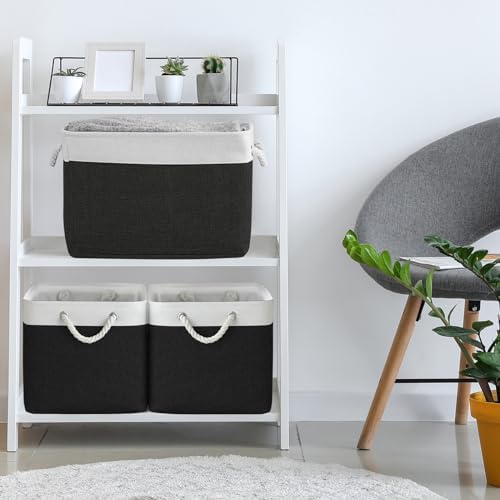 TheWarmHome Storage Basket for Gifts Empty - Large Cubes 3 Pack 15.8x11.8x11.8 inch Storage Bins for Organizing Book Cloth Bathroom Toy (White & Black) - Image 3