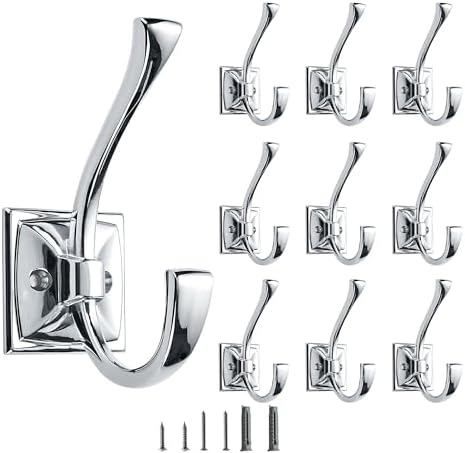 10 Pack Decorative Heavy Duty Towel Hooks for Hanging Robe Double Polished Chrome Coat Hooks Wall Mounted with Screws for Key, Towel, Bags, Cup, Hat by CABDM