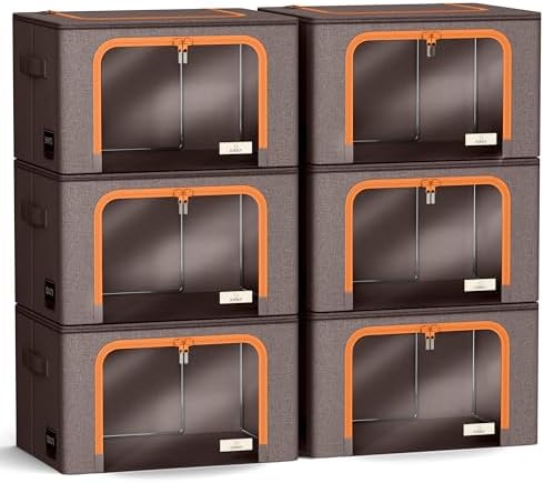 Sorbus Clothing Storage Bins with Clear Window, Metal Frame (6 Pack, Brown) - Image 7