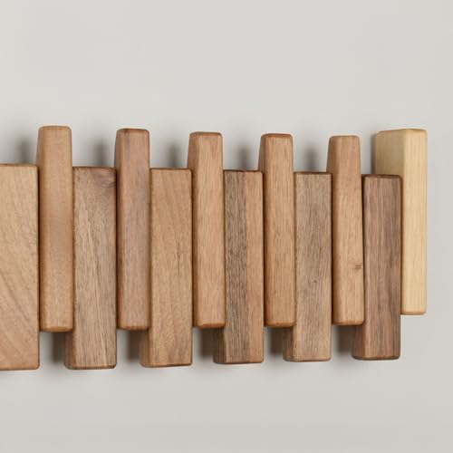 Walnut Piano Key Coat Rack with 12 Flip Hooks - Image 7