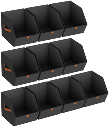 Homsorout Fabric Closet Storage Cubes - 10 Pack Square Storage Bins with Dual Handles for Clothes, Towels, Toys, Cube Storage Organizers for Bedroom, Nursery, Shelves, Closet, Small Spaces, Black by Homsorout