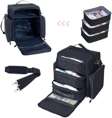 Large Makeup Bag Organizer with 3 Inner Removable Pouches,Black - Image 6