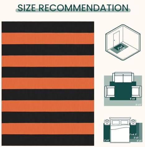 KOZYFLY Striped Rug 4x6 ft Orange and Black Halloween Fall Front Door Rugs - Image 3