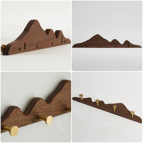 Wall Coat Rack, Walnut Wood, 4 Hooks - Image 5