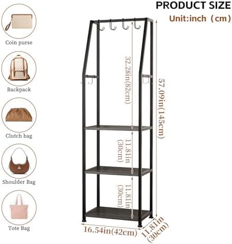 Tall Narrow Purse Organizer Stand with Purse Hanger, High-Capacity Floor-Standing Handbag Rack for Small Spaces | Space-Saving Fashion Bags & Purse Display Organizer﻿(Dark Grey) - Image 3