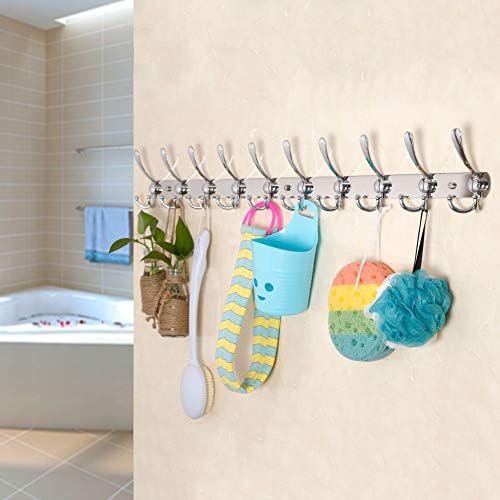 WEBI Coat Rack Wall Mount,37 5/8" Long Coat Hanger Wall,Coat Hooks Wall Mounted,16" Hole to Hole,10 Triple Hooks for Hanging Coats,Clothes,Jacket,Hats,Chromed,2 Packs - Image 3
