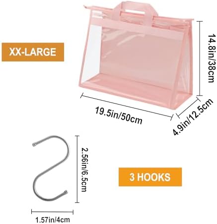 Vercord Clear PVC Handbag Dust-Free Cover Moistureproof Purse Storage Bag Organizer with Handle Zipper Space-Save Holder for Closet Pink XXL 3Pcs - Image 3