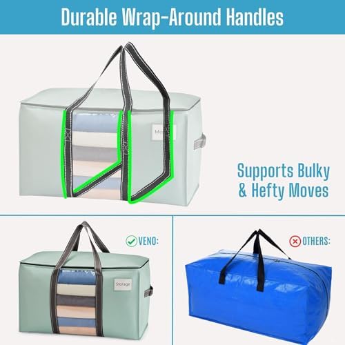 VENO 8 Pack Heavy Duty Moving Bags w/Clear Window,Extra Large Storage Bag - Image 2
