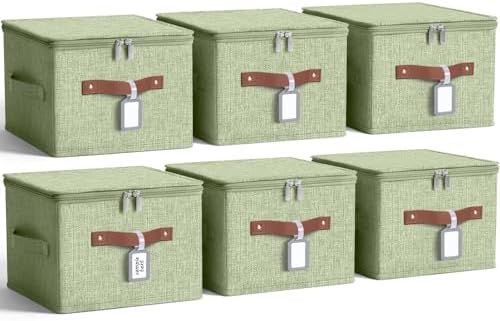 6 Pack Fabric Closet Storage Bins with Lids, 10×8×7 in, Green by Unknown