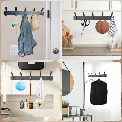 Coat Racks Wall, 2 Pieces Metal Wall Coat Rack, Wall Coat Rack, Wall Hook and Towel Rack Wall Hooks for Hats, Jackets, Scarves, Coats, 5 Hooks (Black) - Image 3