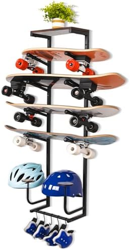 Multi Deck Skateboard Wall Mount, 2 or 4 Board Rack, Helmet Stands by Hovnuyee