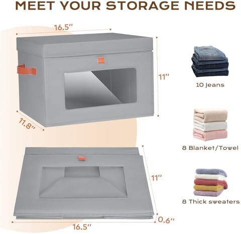 Fabric Storage Bins with Lids, 37 Qt, 4 Pack, Grey - Image 2
