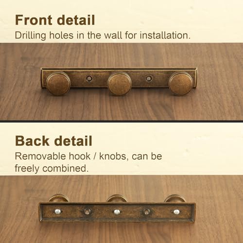 Goo-Ki 1 Pack Antique Brass Coat Rack Wall Mount Heavy Duty, Vintage Brass Towel Rack Zinc Alloy Coat Hooks Wall Mounted for Bag Hat Clothes Scarf - Image 3