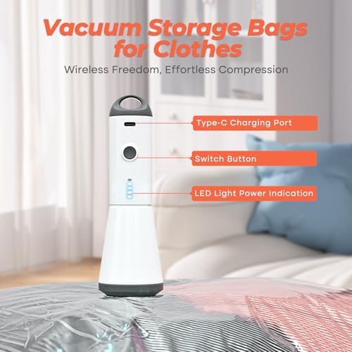 Vacbird 18 Pack Vacuum Storage Bags Set with Rechargeable Wireless Pump Large/Medium/Small Vacuum Seal Bags for Clothing Travel and Home, Compression Packing for Comforters, Blankets and Bedding - Image 3