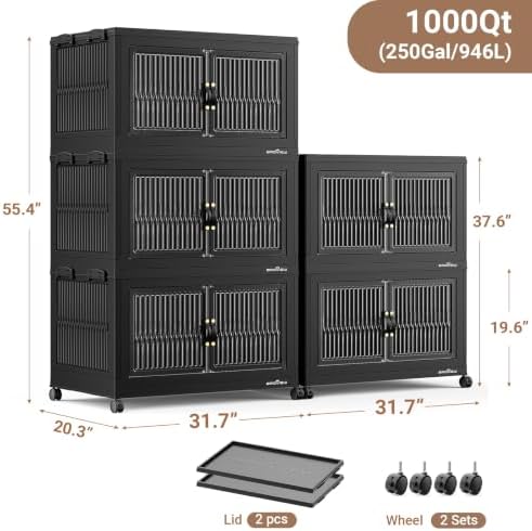 BROVIEW 1000Qt Stackable Storage Bins with Lid for Home Dorm, 5Pack Black - Image 2