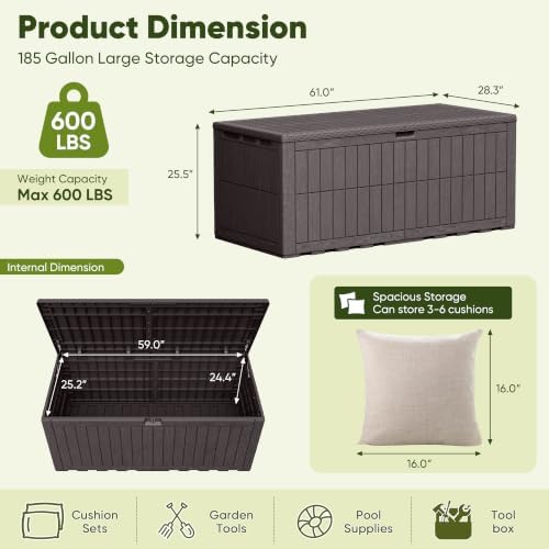 Devoko 185 Gallon Deck Box Resin Outdoor Storage Box Waterproof - Image 7