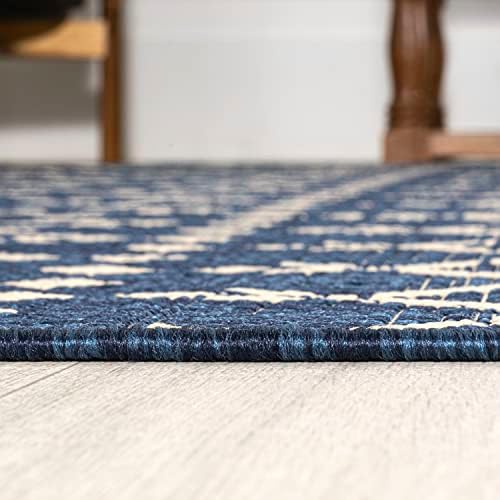Eyely Moroccan Textured Weave Square Rug 4X4 Navy/Beige, Indoor Outdoor Rug - Image 7