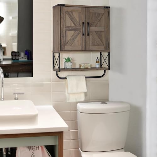 RUSTOWN Farmhouse Medicine Cabinet with 2 Barn Door & Towel Bar Rack - Image 7