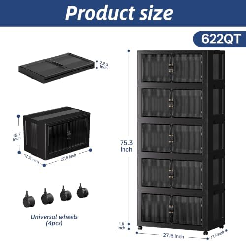 SAILUN Stackable Storage Bins with Lid, 622QT 5 Pack Black - Image 2