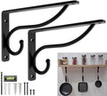 Closet Rod Bracket, 12 Inch Hook Shelf Brackets Heavy Duty Wall Mounted, Black Closet Rod Support Brackets for Curtains, Hanging Hook Kitchen, Garage Shelf Supports (2 Pack) (Black, 12 Inch) by BalinDesigns