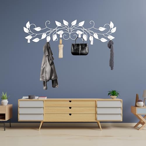 Leaf Vine Coat Rack, Tree Branch Wall Mount, Rustic Botanical Wall Decor, Nature Coat Hanger for, Hats, Bags, Keys, Farmhouse Home Decor for Entryway, Mudroom, Hallway (Silver, 53" L x 13" W) - Image 6