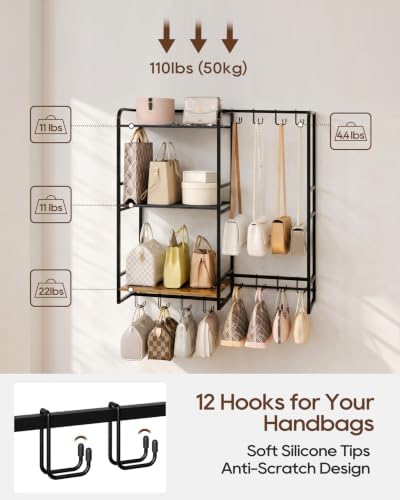 Large Purse Organizer, 3-Tier Purse Rack, Wall Mount or Freestanding - Image 4