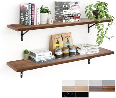 Kaboon 45 inch Long 10 inch Deep Floating Shelves for Wall Set of 2, Large Open Shelves Wall Mounted, Space Saving Home and Commercial Use, Walnut by Kaboon