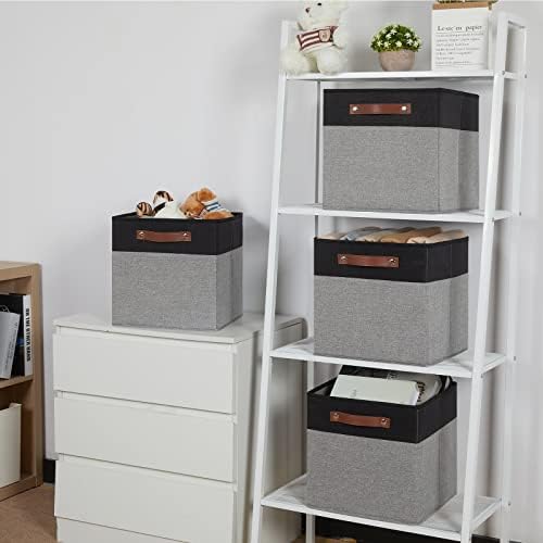 Temary Fabric Cube Storage Bins 12 Inch Decorative Storage Cubes Baskets 4 Pack Foldable Cube Storage Bins for Closet, Shelves (Black&Grey) - Image 5