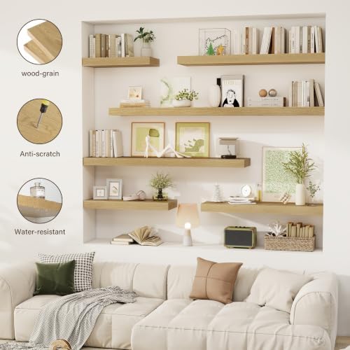 Acovy 48 Inch Floating Shelves, 12" Deep Floating Shelf Wall Mounted, 48" Wall Shelves, Rustic Deep Bookshelf, Extra Deeper & Thicker Display Shelves for Bedroom, Living Room, Set of 1 - Image 7