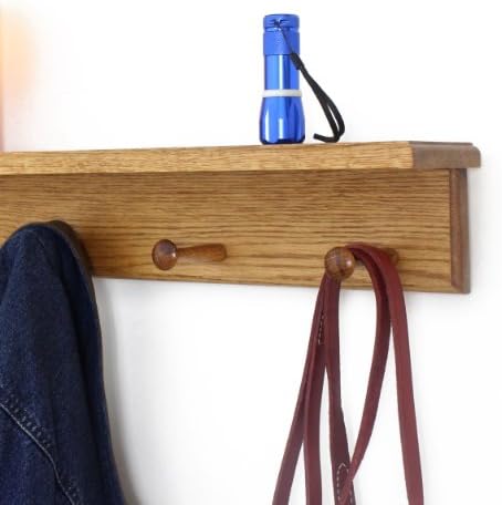 Oak Shaker Peg Rack with Shelf (Golden Oak, 18" with 3 pegs) - Image 2