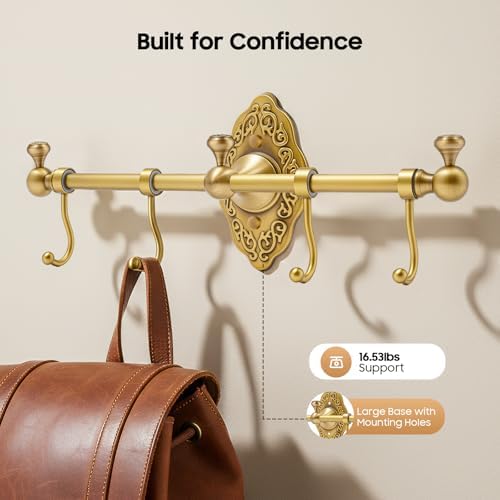 Coat Hook Wall Mount Towel Rack with 4 Hooks Hanger Retro Metal Coat Rack Coat Hat Towel Purse Robes Mudroom Bathroom Entryway Organizer 14.17'' Long - Image 5