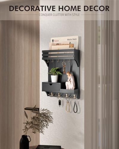 Rebee Vision Key Holder Wall Mount with 9 Key Hooks for Home Decor, Black - Image 3