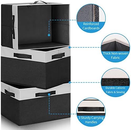 GhvyenntteS Large Storage Baskets for Shelves 6 Pack, Collapsible Fabric Storage Bins with 3 Handles, Decorative Closet Organizers and Storage bins for Clothes Blanket Beddings (Black, 15"x11"x9.6") - Image 4
