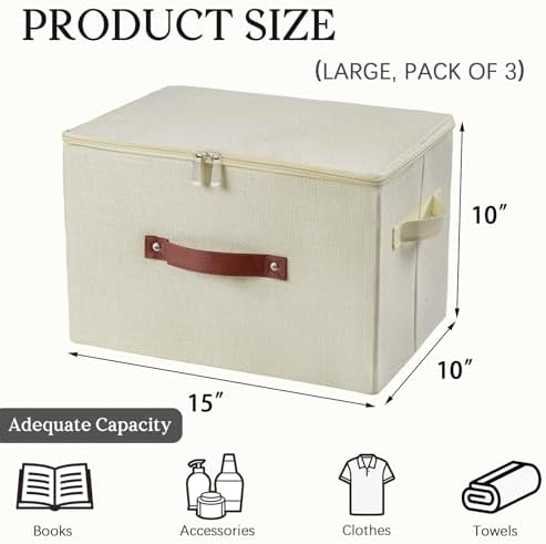 3PCS Storage Bins with Zipper Lid Decorative Lidded Boxes Basket - Image 2